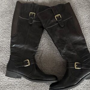 Brown Faux Leather Knee-High Boots